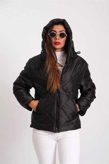 Markano Black Hooded Diamond Pattern Puffer Coat - photo 2