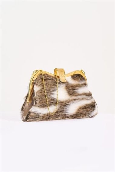 Markano Brown Patterned Faux Fur Chain Hand and Shoulder Clutch Portfolio Bag - photo 2