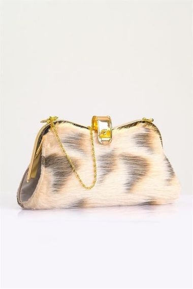 Markano Beige Patterned Faux Fur Chain Hand and Shoulder Clutch Portfolio Bag - photo 2