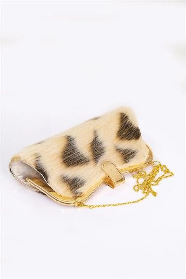 Markano Beige Patterned Faux Fur Chain Hand and Shoulder Clutch Portfolio Bag - photo 4