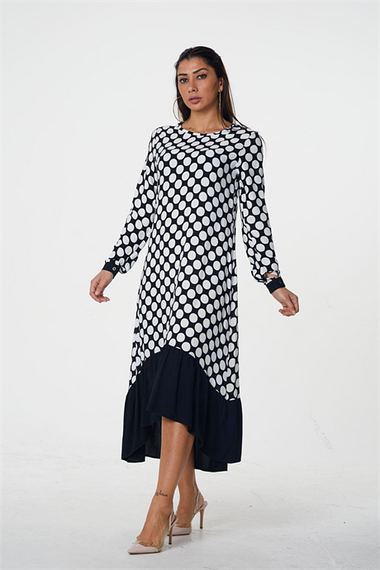 Markano Black Polka Dot Crew Neck Ruffled Hem Dress - photo 1