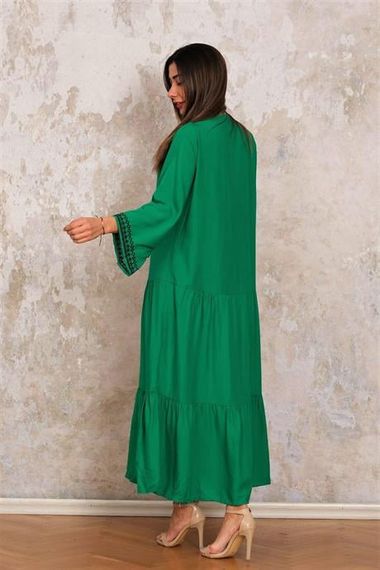 Markano Green Collar Embroidered Sleeve Flounce Embroidered Layered Long Dress - photo 5