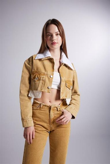 Куртка из ржавого денима цвета верблюда, размер M/28, XS/24, S/26, L/30 - фото 1