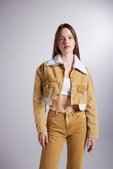 Куртка из ржавого денима цвета верблюда, размер M/28, XS/24, S/26, L/30 - фото 3