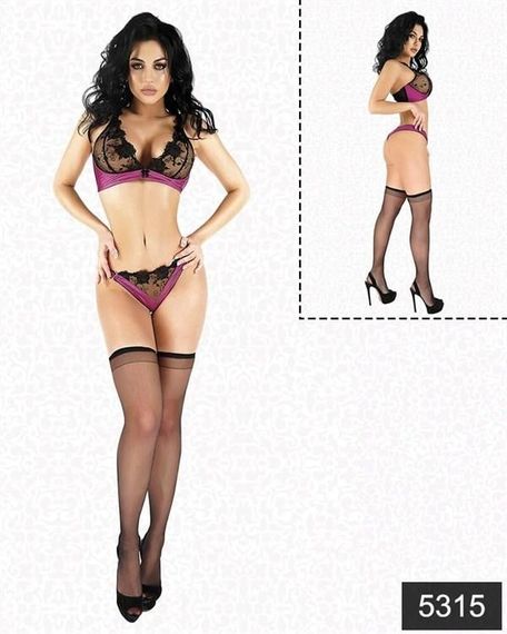 Markano Satin Lace Fancy Socks Bra Thong Set