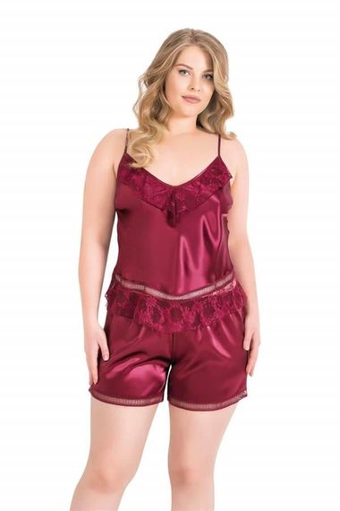 Бордове сатинове бабидолл з шортами Markano великого розміру 2XL, 3XL, 4XL, 100% безпечний для здоров'я продукт