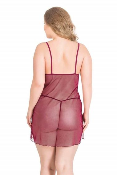 Тюлева нічна сорочка Markano 2XL, 3XL, 4XL бордового кольору, 100% поліестер, без шкідливих речовин, упаковка з 2 частин - фото 2