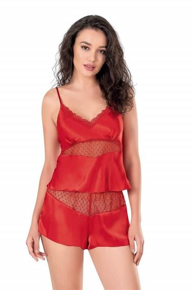 Markano Red Satin Babydoll Shorts Set
