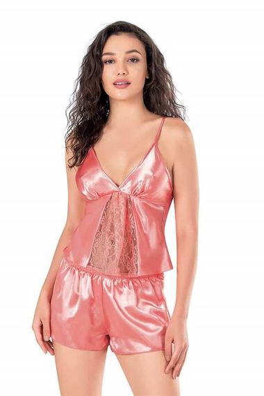 Markano Coral Satin Babydoll Shorts Set