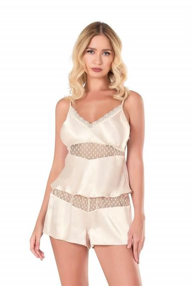 Markano Ivory Satin Babydoll Shorts Set