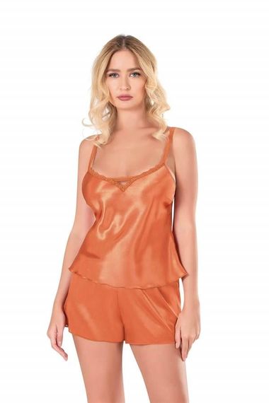 Markano Orange Satin Babydoll Shorts Set