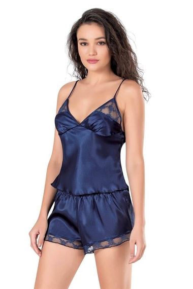 Markano Navy Blue Satin Babydoll Shorts Set - photo 2