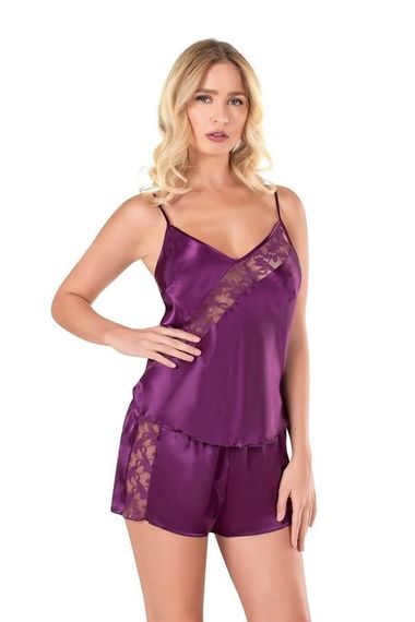 Markano Purple Satin Babydoll Shorts Set