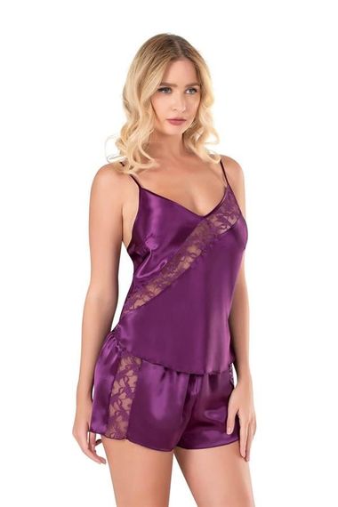 Markano Purple Satin Babydoll Shorts Set