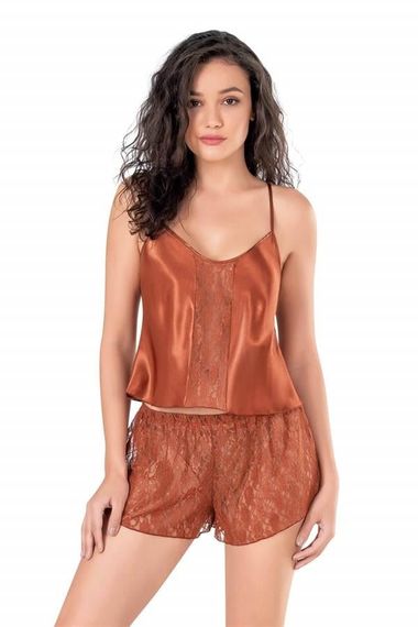 Комплект babydoll и шорт Markano из сатина цвета корицы, 100% хлопок, без вредных веществ, 2 предмета, размер S. - фото 1