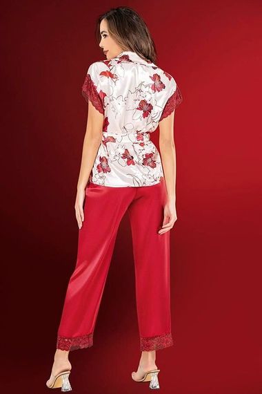 Markano Lace Satin Claret Red Pajamas Set - photo 3