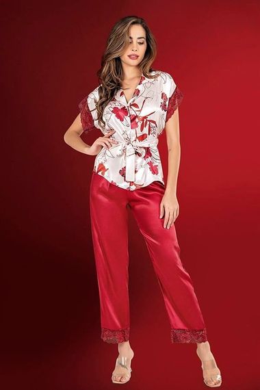 Markano Lace Satin Claret Red Pajamas Set - photo 2