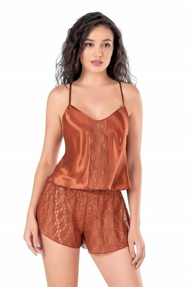 Комплект babydoll и шорт Markano из сатина цвета корицы, 100% хлопок, без вредных веществ, 2 предмета, размер S. - фото 2