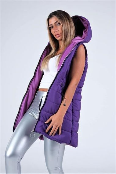 Markano Purple Hooded Pocketed Waist Drawstrable Inflatable Vest - photo 4