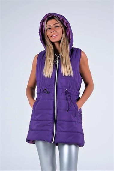 Markano Purple Hooded Pocketed Waist Drawstrable Inflatable Vest - photo 1