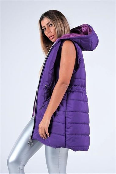 Markano Purple Hooded Pocketed Waist Drawstrable Inflatable Vest - photo 5