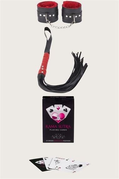 Markano  Sexy Görselli Oyun Kartı Kama Sutra Kelepçe Kırbaç Set