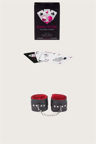 Markano  Sexy Görselli Oyun Kartı Kama Sutra Siyah Kırmızı Kelepçe Set