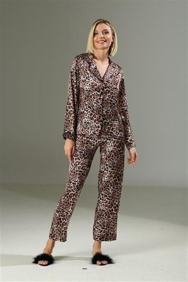 Markano  Leopar Desen Yumuşak Dokulu Saten Gecelik Takımı - photo 3