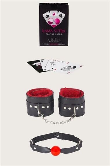 Markano  Sexy Görselli Oyun Kartı Kama Sutra Ağız Topu Kelepçe Set