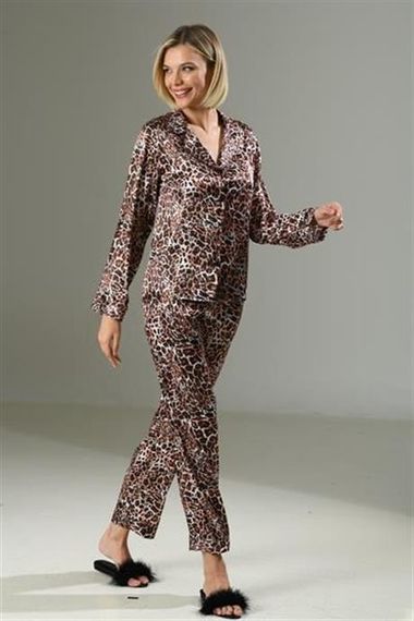 Markano  Leopar Desen Yumuşak Dokulu Saten Gecelik Takımı - photo 1