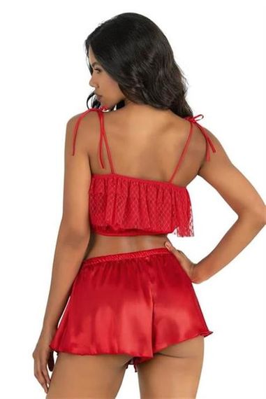 Markano  Kırmızı Saten Şort Takımı 