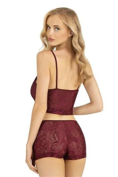Markano  Bordo Saten Şort Takımı 