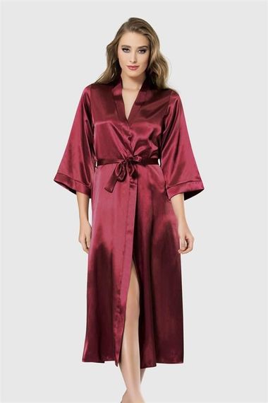 Markano Claret Red Long Satin Dressing Gown