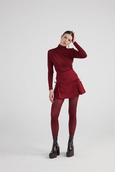 Markano Elena Şort Etek Bordo - fotoğraf 2