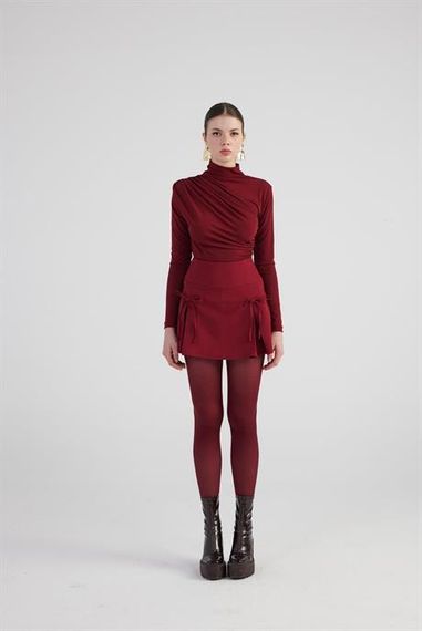 Markano Elena Şort Etek Bordo - fotoğraf 4