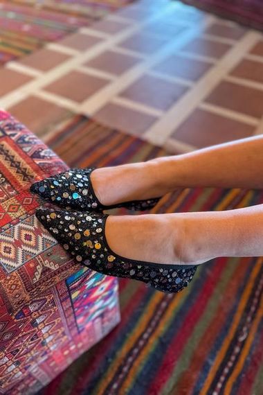 Markano Pline Siyah Gümüş Boncuk Detaylı Kadın Babet