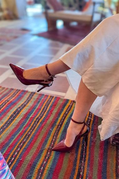 Markano Kila Bordo Rugan Biye Detaylı Kadın Topuklu Ayakkabı