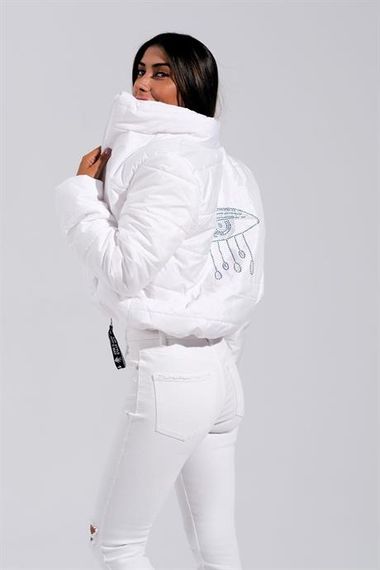 Markano Beyaz Sırtı Taş Baskılı Dik Yaka Kısa Şişme Mont - photo 1