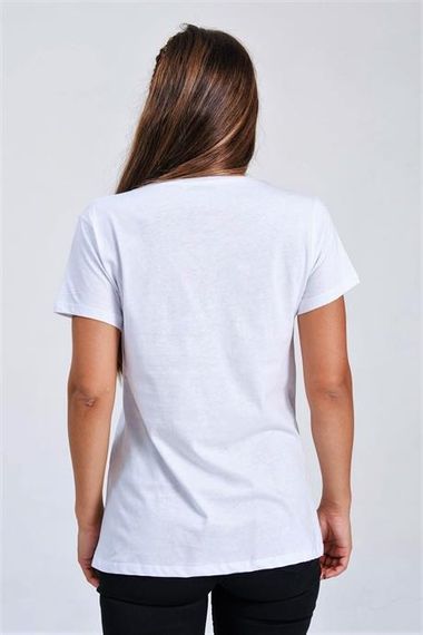 Markano Beyaz Baskılı Pul İşlemeli Sim Şeritli T-Shirt - photo 5