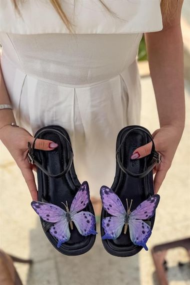 Markano Mesa Siyah Mor Kelebek Detaylı Kadın Sandalet - фото 3