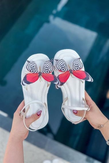 Markano Mesa Beyaz Zebra Kelebek Detaylı Kadın Sandalet