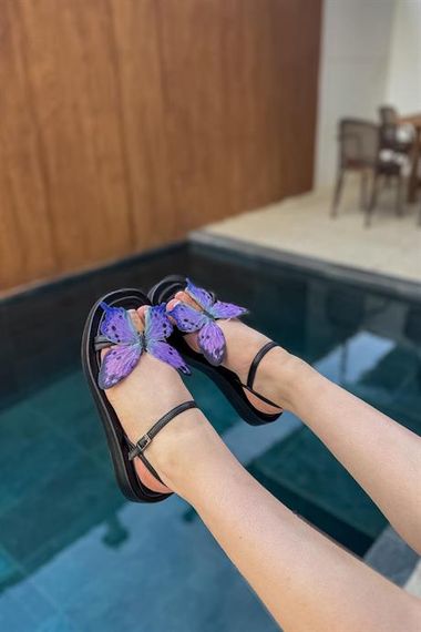 Markano Mesa Siyah Mor Kelebek Detaylı Kadın Sandalet - фото 2