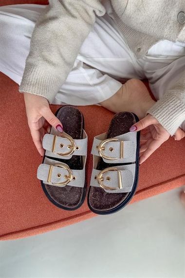 Markano Boris Bej Süet Çift Toka Detaylı Kadın Terlik