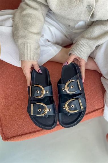 Markano Boris Siyah Çift Toka Detaylı Kadın Terlik - фото 3