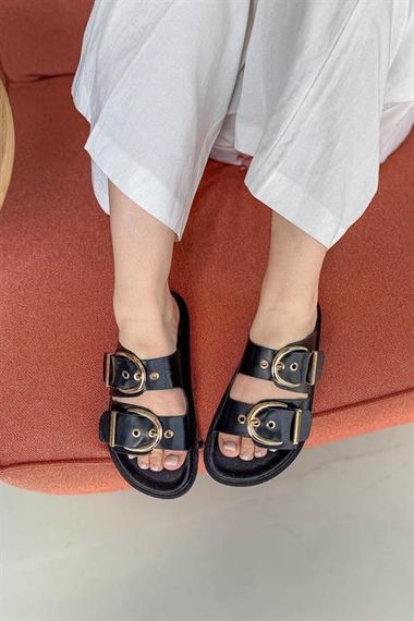 Markano Boris Siyah Çift Toka Detaylı Kadın Terlik - фото 2