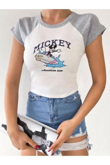 Mickey Baskılı Crop