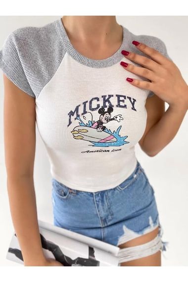 Mickey Baskılı Crop