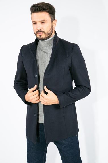 Suitmen Hakim Yaka Kaşe Kaban Lacivert - fotoğraf 3