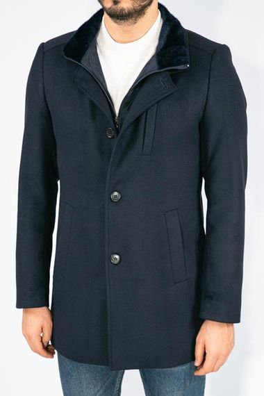 Suitmen Fur Collar Cachet Coat Navy Blue - photo 4