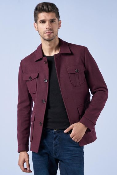 Suitmen Short Cuffed Coat With Bag Pocket Claret Red - photo 1